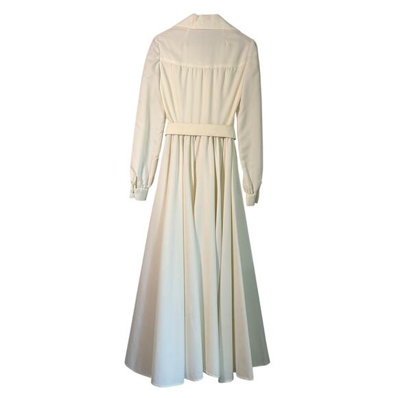 Vintage 70s Vogue Americana Cream Belted Maxi Dress Rosette Detail Women'sSmall - Picture 3 of 9